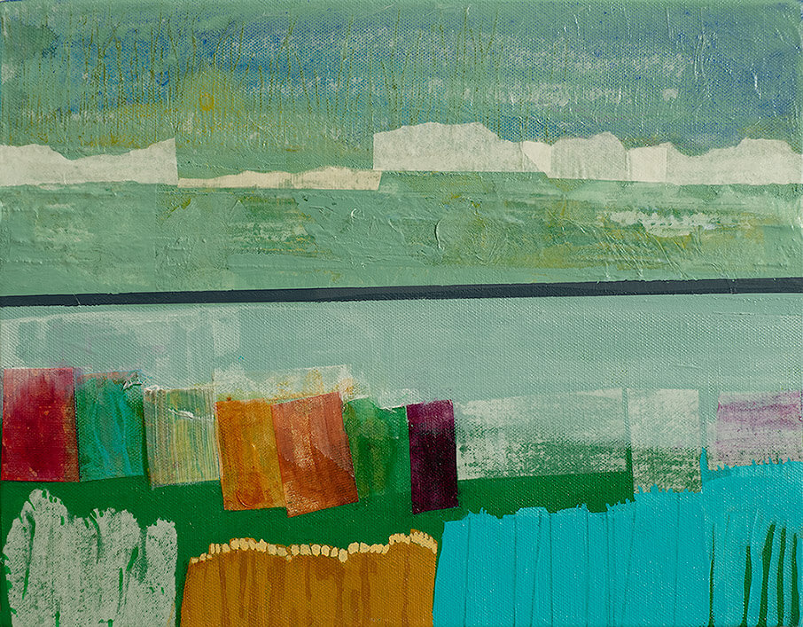 Fields2 - Acrylic and Japanese Rice Paper - on Canvas - 11" x 14"