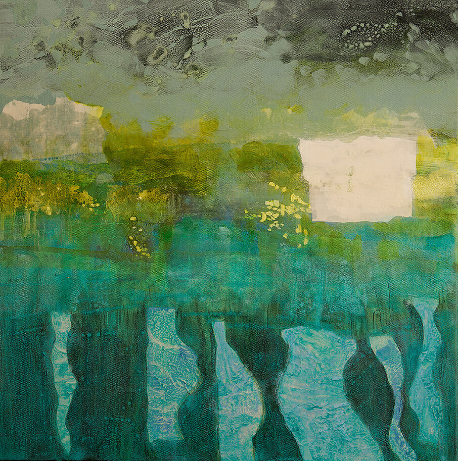 Lake Reflections - Acrylic & collage on canvas - 20" x 20"